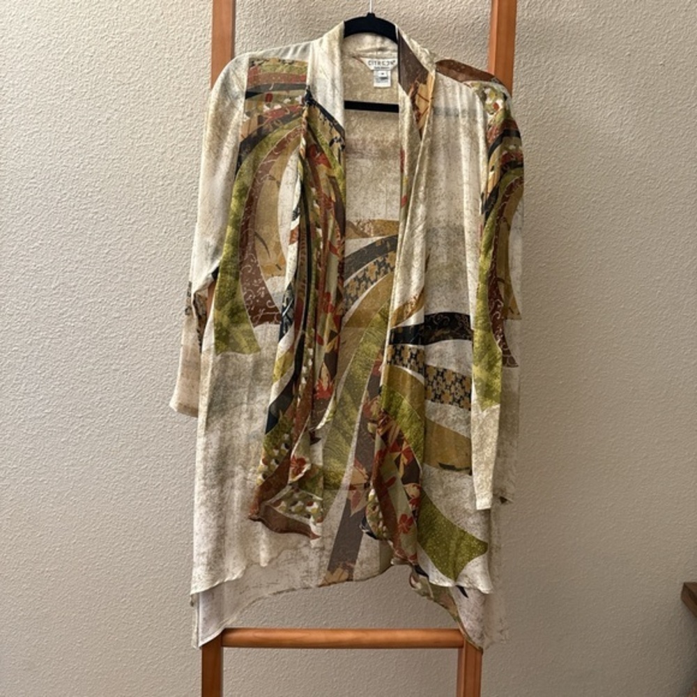 Citron Santa Monica open front 100% silk Multicolor kimono Jacket, cover up